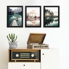 Kit 3 Quadros Fotografias Paisagens lagos 45x34cm Moldura:mad