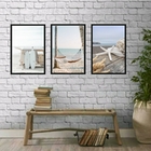 Kit 3 Quadros Fotografias Praia Soft branca 24x18cm Moldura:m