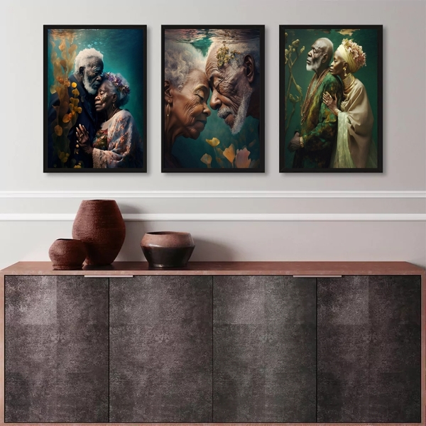 Kit 3 Quadros Fotografias Preta E Preto Velho 24x18cm - Com V