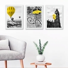 Kit 3 Quadros Fotografias Preto Branco E amarelo 45x34cm - Co