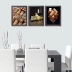 Kit 3 Quadros Fotografias Queijos E Vinhos rústico 24x18cm -