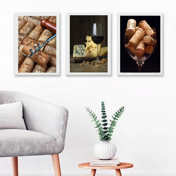 Kit 3 Quadros Fotografias Queijos E Vinhos rústico 24x18cm Mo