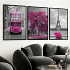 Kit 3 Quadros Fotografias Rosa - Paris Londres Árvore 45x34cm