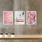 Kit 3 Quadros Fotografias Rosadas Praia 45x34cm - Com Vidro M