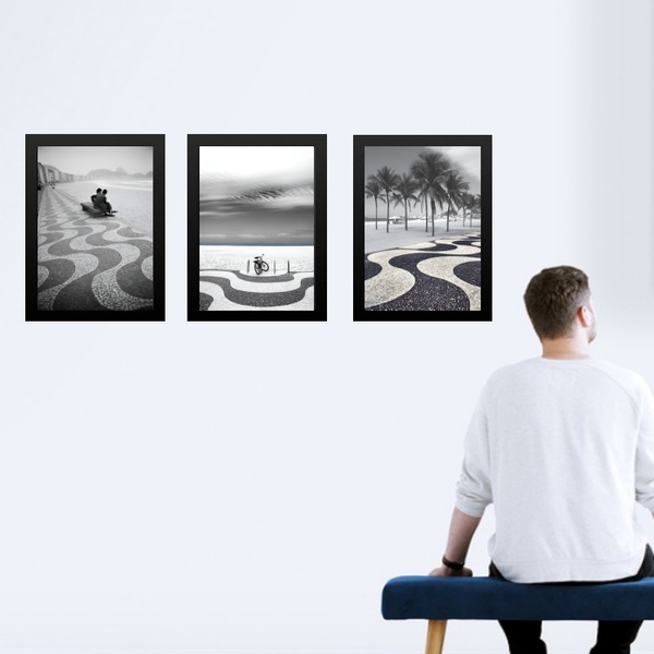 Kit 3 Quadros Fotos De Copacabana - Rio De Janeiro 45x34cm -