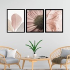 Kit 3 Quadros Fotos Fragmentos Flores Rosê 45x34cm Moldura Br