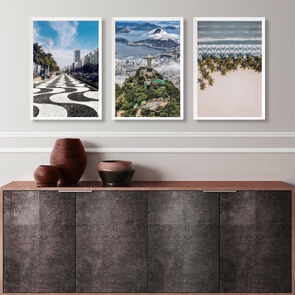 Kit 3 Quadros Fotos Rio De Janeiro- Cristo E Copacabana 45x34