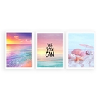 Kit 3 Quadros Frase Praia Motivacional 24x18cm Moldura:madeir