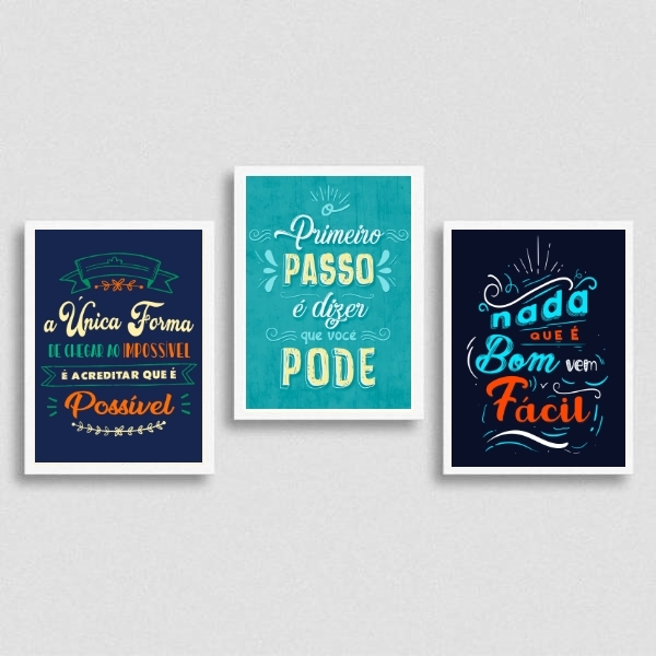 Kit 3 Quadros Frases Motivacionais Corporativas 45x34cm Moldu