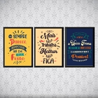 Kit 3 Quadros Frases Motivacionais Trabalho 33x24cm - Com Vid