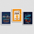 Kit 3 Quadros Frases Motivadoras Trabalho 33x24cm - Com Vidro