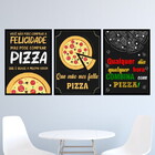 Kit 3 Quadros Frases Pizza 45x34cm - Com Vidro Moldura:madeir