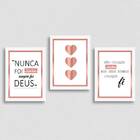 Kit 3 Quadros Frases Questão De Fé 45x34cm - Com Vidro Moldur