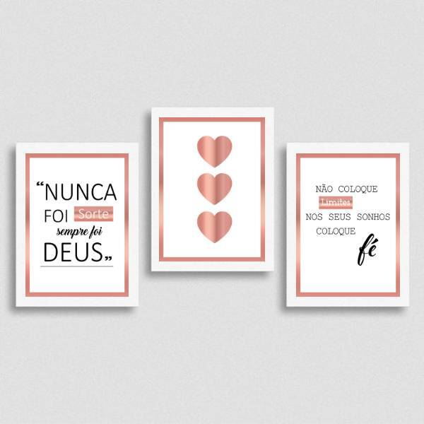 Kit 3 Quadros Frases Questão De Fé 45x34cm Moldura:madeira Br
