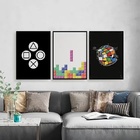 Kit 3 Quadros Gamer Cubo Mágico Tetris 33x24cm - Com Vidro Mo
