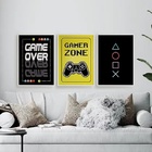 Kit 3 Quadros Gamer Game Over 45x34cm - Com Vidro Moldura:mad