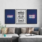 Kit 3 Quadros Gamer Start Game Over 33x24cm Moldura:madeira P