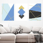 Kit 3 Quadros Geométrico Azul Escuro 45x34cm - Com Vidro Mold