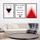 Kit 3 Quadros Geométrico Eu Lembro Vermelho 24x18cm - Com Vid