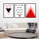 Kit 3 Quadros Geométrico Eu Lembro Vermelho 45x34cm - Com Vid