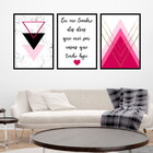 Kit 3 Quadros Geométrico Eu Me Lembro Rosa 45x34cm - Com Vidr