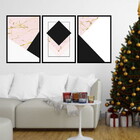 Kit 3 Quadros Geométrico Mármore Rosa 60x40cm Moldura:madeira