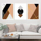 Kit 3 Quadros Geométrico Marrom E Preto 24x18cm Moldura:madei