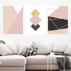Kit 3 Quadros Geométrico Rosa E Preto Ii 60x40cm Moldura:made