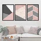 Kit 3 Quadros Geométrico Rosa/preto/cinza 24x18cm Moldura:mad