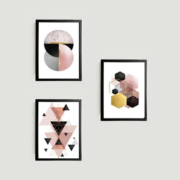 Kit 3 Quadros Geométrico Trend Escandinavo 45x34cm A3 (45 X 3