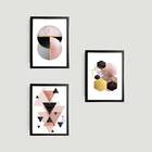 Kit 3 Quadros Geométrico Trend Escandinavo 45x34cm - Com Vidr