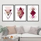 Kit 3 Quadros Geométrico Triângulos Rosas 60x40cm Moldura:mad