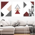 Kit 3 Quadros Geométrico Vermelho E Bege 60x40cm Moldura:made