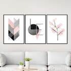 Kit 3 Quadros Geométricos Árvore Love 45x34cm Moldura:madeira