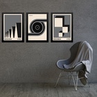 Kit 3 Quadros Geométricos Bauhaus Cinza E Preto 33x24cm - Com