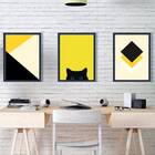 Kit 3 Quadros Geométricos Gato Preto/amarelo 45x34cm Moldura: