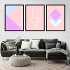 Kit 3 Quadros Geométricos Love Lilás 60x40cm Moldura:madeira