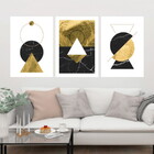 Kit 3 Quadros Geométricos Mármore Ouro 60x40cm Moldura:madeir