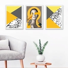 Kit 3 Quadros Geométricos Mulher Cinza E Amarelo 45x34cm - Co