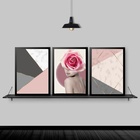 Kit 3 Quadros Geométricos Mulher Floral 33x24cm Moldura:madei