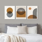 Kit 3 Quadros Geométricos Quarto Marrom 24x18cm Moldura:madei