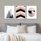 Kit 3 Quadros Geométricos Quarto Rosa E Preto 33x24cm - Com V