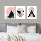 Kit 3 Quadros Geométricos Quarto Rosê E Preto 33x24cm Moldura