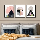 Kit 3 Quadros Geométricos Quarto Rosê E Preto 33x24cm Moldura
