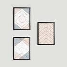 Kit 3 Quadros Geométricos Rosa E Lilás 24x18cm - Com Vidro Mo