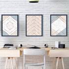 Kit 3 Quadros Geométricos Rosa E Lilás 24x18cm - Com Vidro Mo