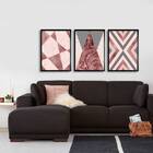 Kit 3 Quadros Geométricos Rosados 45x34cm A3 (45 X 34)
