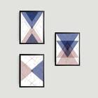 Kit 3 Quadros Geométricos Violet 24x18cm Moldura:madeira Preta