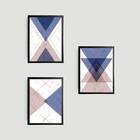 Kit 3 Quadros Geométricos Violet 33x24cm - Com Vidro Moldura:
