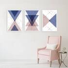 Kit 3 Quadros Geométricos Violet 33x24cm - Com Vidro Moldura: